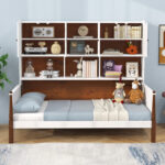 Twin Bed with Bookcase with Shelves and Wooden Slat Support No Box Spring Needed for Living Room Bedroom - Image 3