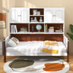 Twin Bed with Bookcase with Shelves and Wooden Slat Support No Box Spring Needed for Living Room Bedroom - Image 5