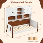 Twin Bed with Bookcase with Shelves and Wooden Slat Support No Box Spring Needed for Living Room Bedroom - Image 4