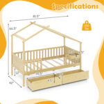 Twin House Bed with 2 Storage Drawers and Roof & Fence Rails - Image 4