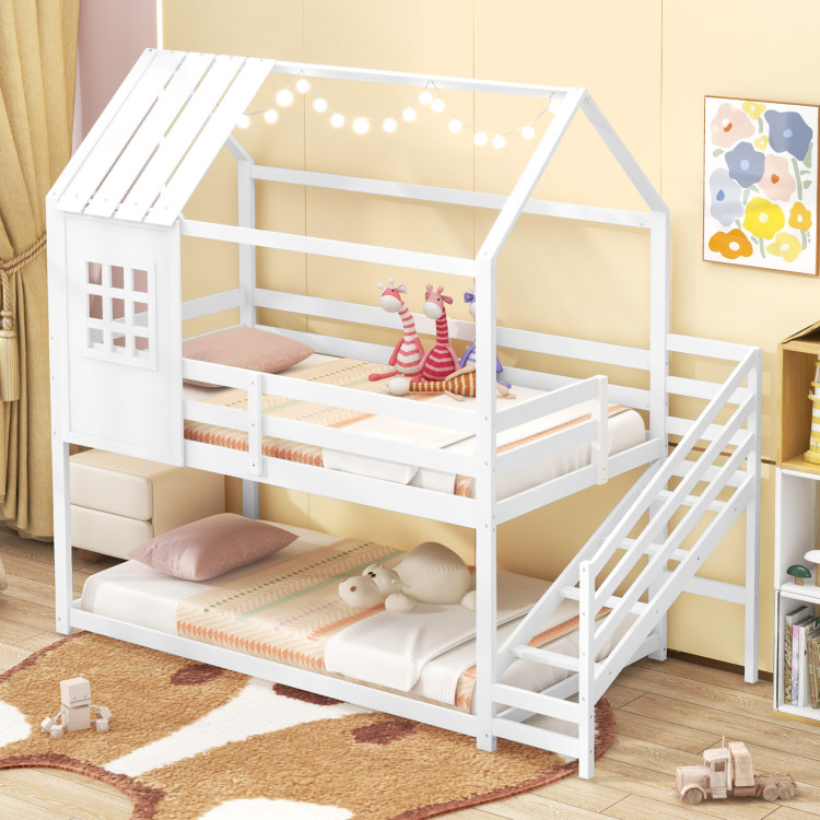 Twin House Bed with Stairs and Roof for Kids - Image 2