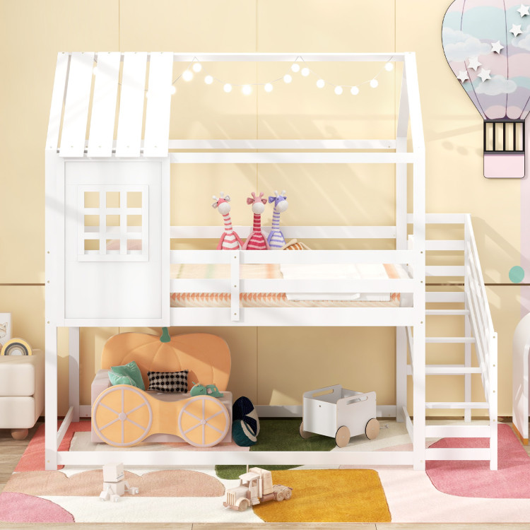 Twin House Bed with Stairs and Roof for Kids - Image 5