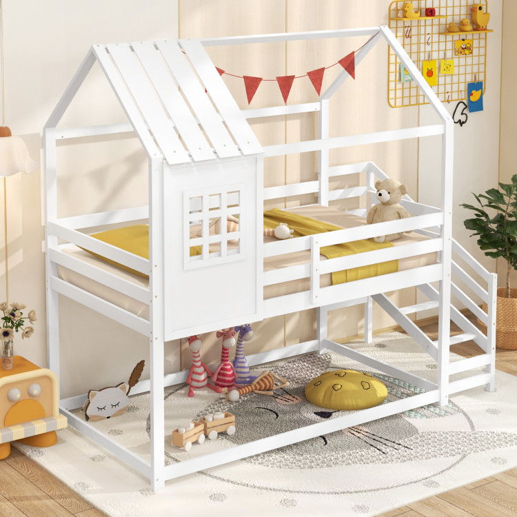 Twin House Bed with Stairs and Roof for Kids - Image 6