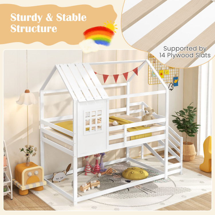 Twin House Bed with Stairs and Roof for Kids - Image 7