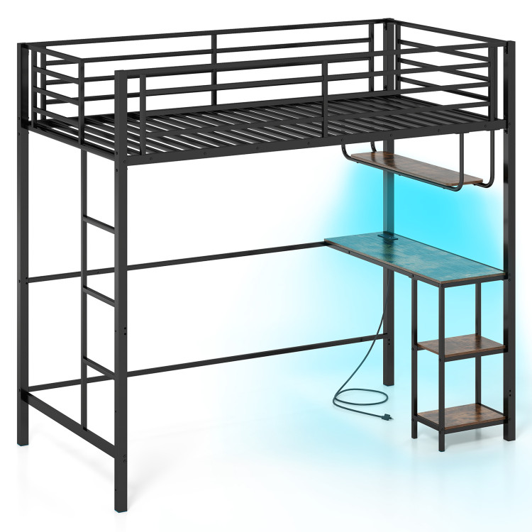 Twin_Loft_Bed_with_D_1778136728012416_308547.jpeg Twin Loft Bed with Desk LED Lights Charging Station Heavy-duty Metal Bed Frame with Guardrail - Image 1