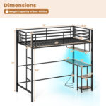 Twin Loft Bed with Desk LED Lights Charging Station Heavy-duty Metal Bed Frame with Guardrail - Image 4