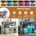 Twin Loft Bed with Desk LED Lights Charging Station Heavy-duty Metal Bed Frame with Guardrail - Image 7