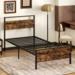 Twin/Full/Queen/King Metal Bed Frame Industrial Platform Bed with Wooden Headboard - Image 2