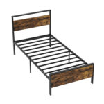 Twin/Full/Queen/King Metal Bed Frame Industrial Platform Bed with Wooden Headboard
