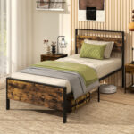 Twin/Full/Queen/King Metal Bed Frame Industrial Platform Bed with Wooden Headboard - Image 5
