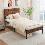 Twin/Full/Queen/King Metal Bed Frame with Wooden Headboard and Footboard - Image 2