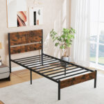 Twin/Full/Queen/King Metal Bed Frame with Wooden Headboard and Footboard - Image 7