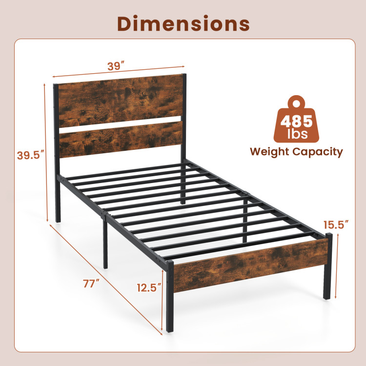 Twin/Full/Queen/King Metal Bed Frame with Wooden Headboard and Footboard - Image 5