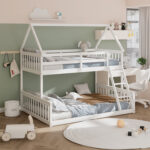 Twin Over Full House Bunk Bed with Ladder and Guardrails - Image 2