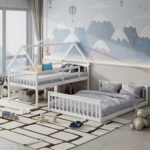 Twin Over Full House Bunk Bed with Ladder and Guardrails - Image 3