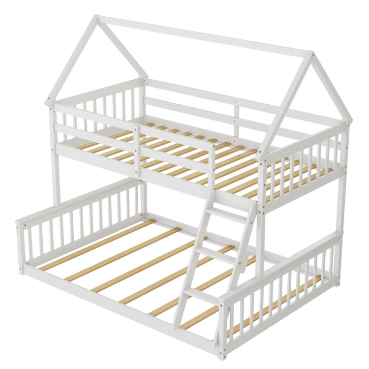 Twin_Over_Full_House_Bunk_Bed_White-3.jpg Twin Over Full House Bunk Bed with Ladder and Guardrails - Image 1