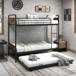 Twin Over Twin Bunk Bed with Trundle with Ladder and Full-length Guardrails - Image 2