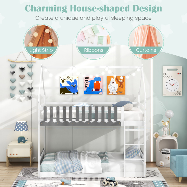 Twin Over Twin Bunk Bed with Fence and Ladder for Kids - Image 6