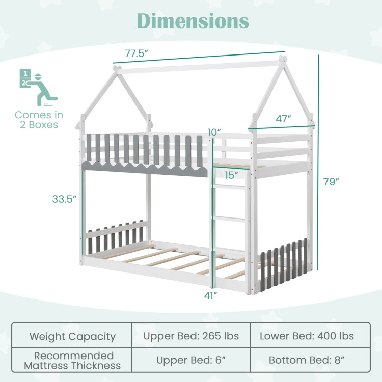 Twin Over Twin Bunk Bed with Fence and Ladder for Kids - Image 4