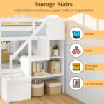 Twin Over Twin Low Bunk Bed with Storage Stairs Solid Wood Floor Bunk Bed Frame - Image 9