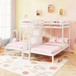 Twin Over Twin and Twin Bunk Bed with Storage Staircase and Guardrail for 3 Kids Teens - Image 5