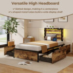 Full/Queen/Twin Size Bed Frame with Drawers LED Lights and USB Ports - Image 9
