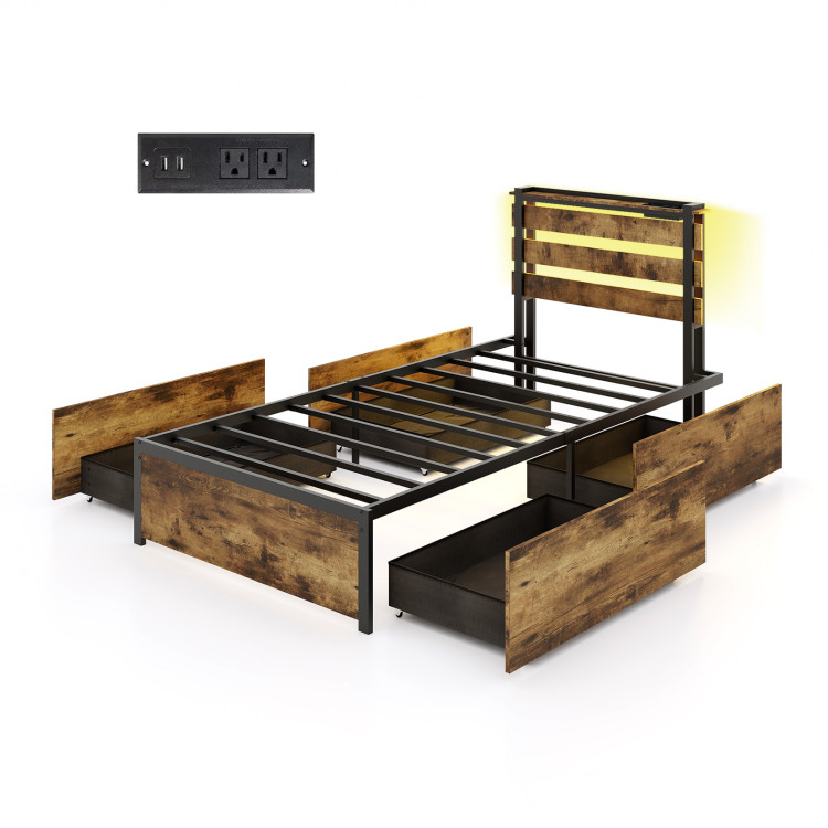 Full/Queen/Twin Size Bed Frame with Drawers LED Lights and USB Ports - Image 1