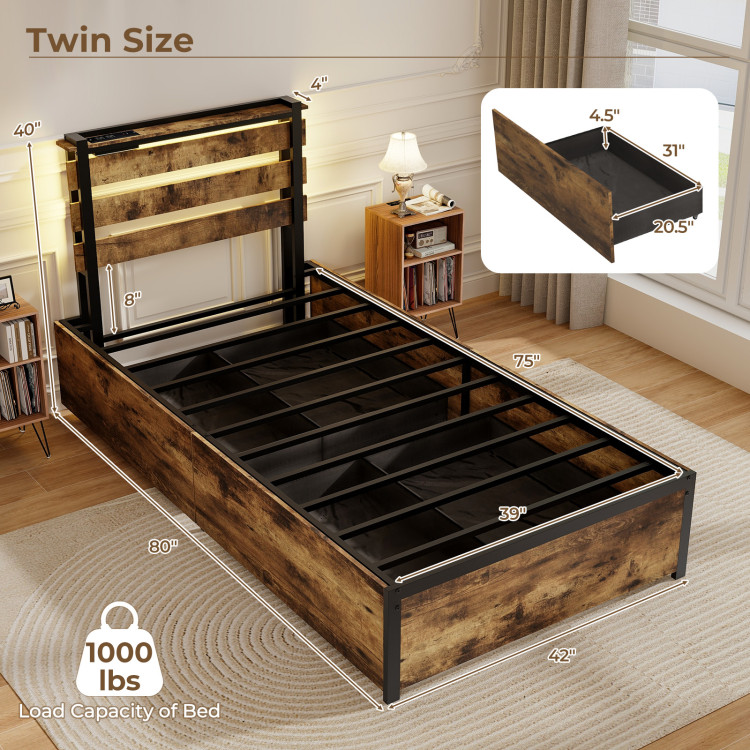 Full/Queen/Twin Size Bed Frame with Drawers LED Lights and USB Ports - Image 4
