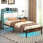 Twin/Full/Queen/King Size Bed Frame with LED Light and Charging Station - Image 2