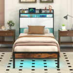 Twin/Full/Queen/King Size Bed Frame with LED Light and Charging Station - Image 3