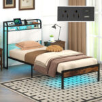 Twin/Full/Queen/King Size Bed Frame with LED Light and Charging Station - Image 5