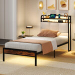 Twin/Full/Queen/King Size Bed Frame with LED Light and Charging Station - Image 6