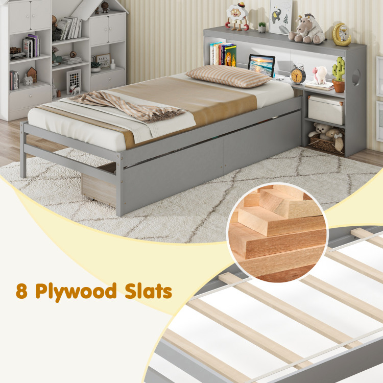 Twin Size Bed Frame with LED Light and Bookcase Headboard - Image 10