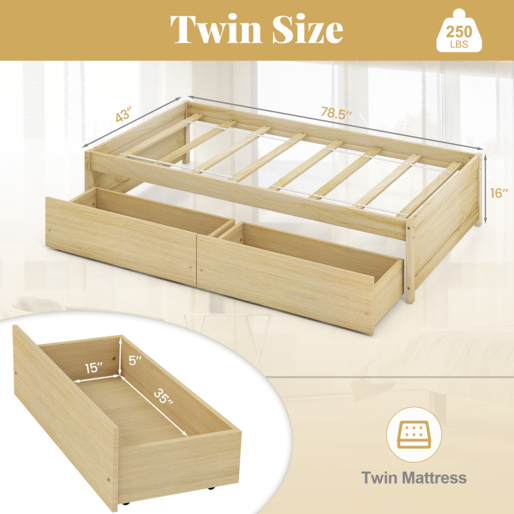 Twin Size Captain Bed with 2 Drawers and Slats Support - Image 4