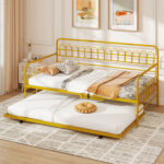 Twin Size Golden Metal Daybed with Trundle and Lockable Wheels - Image 2