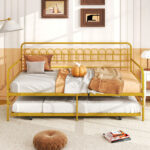 Twin Size Golden Metal Daybed with Trundle and Lockable Wheels - Image 3