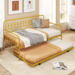 Twin Size Golden Metal Daybed with Trundle and Lockable Wheels - Image 6