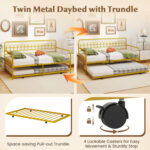 Twin Size Golden Metal Daybed with Trundle and Lockable Wheels - Image 10
