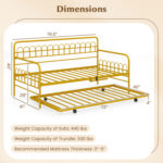 Twin Size Golden Metal Daybed with Trundle and Lockable Wheels - Image 5