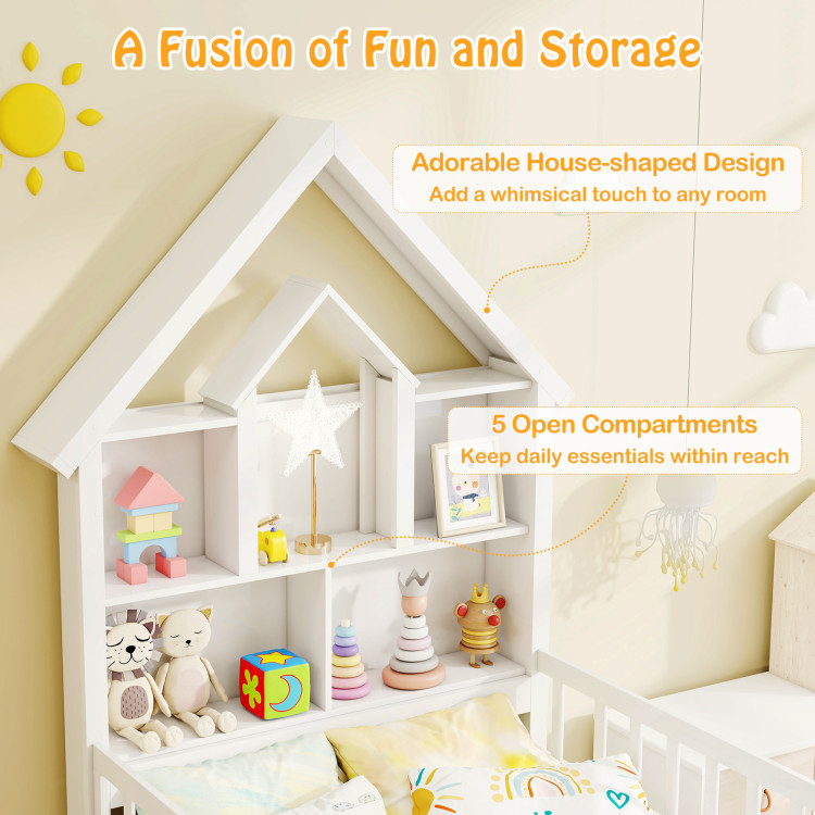 Twin Size House Bed Kids Montessori Bed with House-Shaped Storage Headboard - Image 9