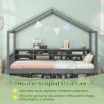 Twin Size House Bed with Roof with 14 Storage Cubes and Enclosed Cabinet - Image 10
