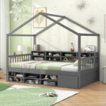 Twin Size House Bed with Roof with 14 Storage Cubes and Enclosed Cabinet - Image 6