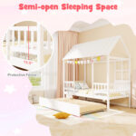 Twin Size House Bed with Trundle Kids Platform Bed with Roof Window - Image 10