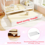 Twin Size House Bed with Trundle Kids Platform Bed with Roof Window - Image 12