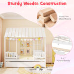 Twin Size House Bed with Trundle Kids Platform Bed with Roof Window - Image 9