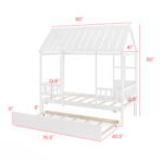 Twin Size House Bed with Trundle Kids Platform Bed with Roof Window - Image 4