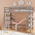 Twin Size Loft Bed with Desk and Bookshelves for Kids and Teens - Image 2