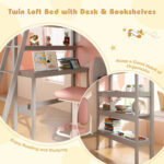 Twin Size Loft Bed with Desk and Bookshelves for Kids and Teens - Image 13