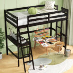 Twin Size Loft Bed Frame with Desk Angled and Built-in Ladder - Image 3