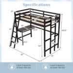 Twin Size Loft Bed Frame with Desk Angled and Built-in Ladder - Image 4